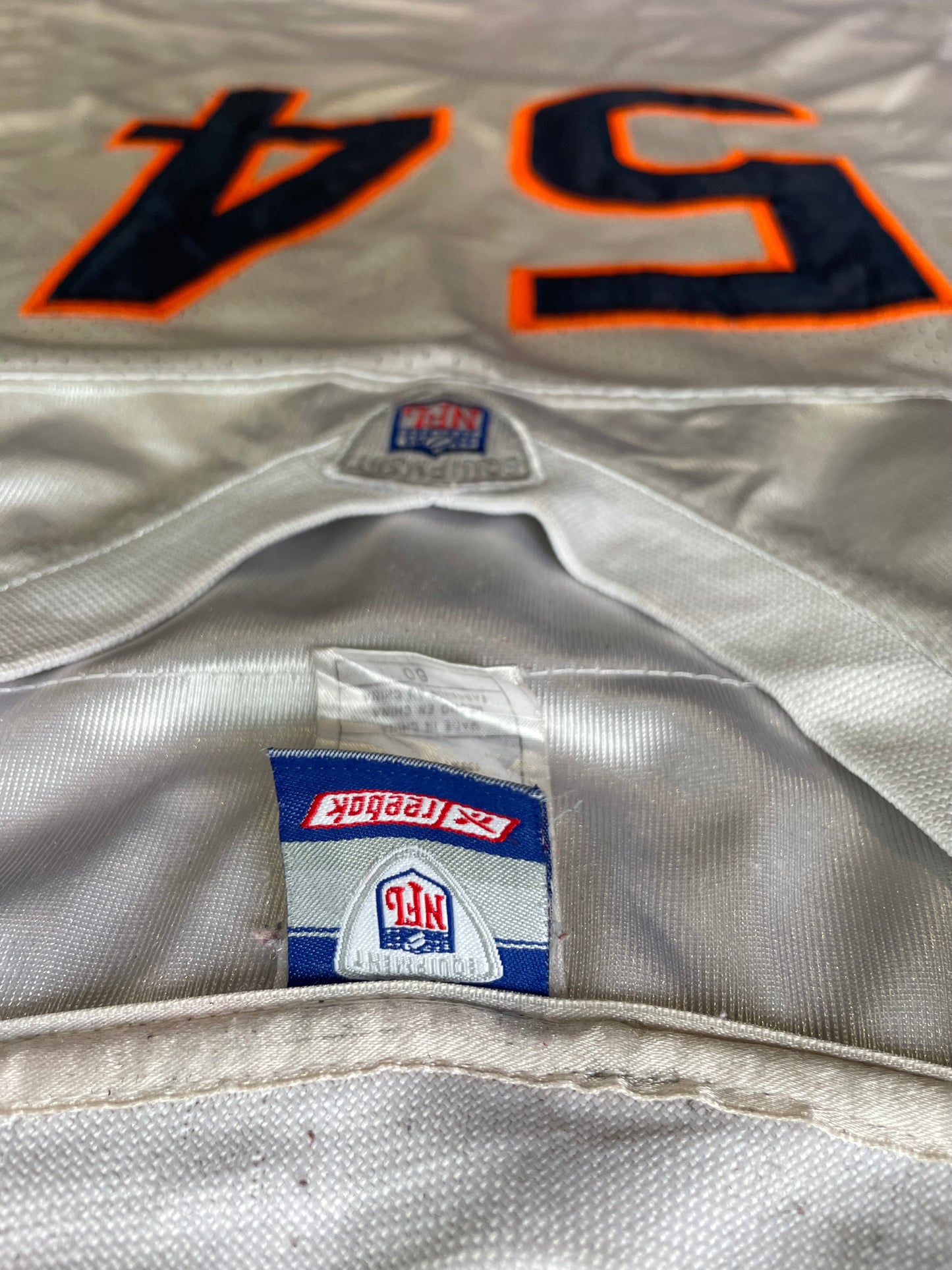 Reebok Chicago Bears Brian Urlacher #54 Away NFL Jersey White Size 60 (4XL)