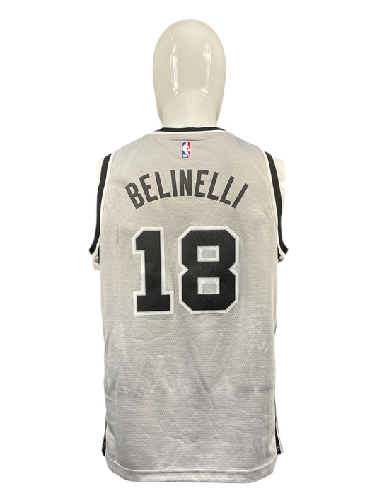 Marco Belinelli #18 San Antonio Spurs NBA Jersey – Silver – Teen Large – Brand New