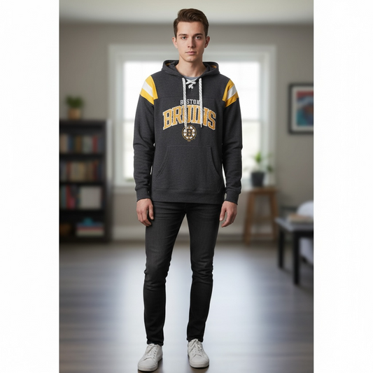 Vintage Boston Bruins Lace-Up Hoodie - NHL Heritage Jumper - Men's XL