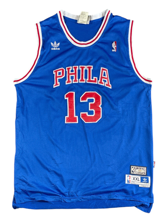 Vintage Wilt Chamberlain #13 Philadelphia 76ers Adidas Hardwood Classics Jersey – Blue – XXL (+2 Length)
