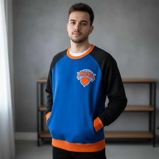 Vintage 90's UNK New York Knicks Sweatshirt - Orange Sleeve Block - Men's XL - Y2K NBA