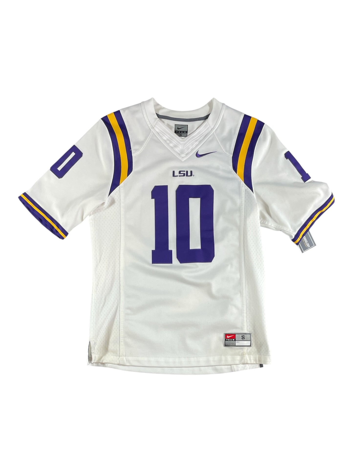 LSU Tigers #10 Football Jersey – Nike NCAA College Football Jersey White – Men’s Small