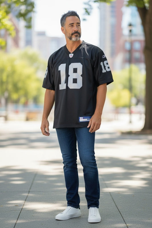 Randy Moss Oakland Raiders #18 NFL Jersey – Reebok Raiders Football Jersey Black XL