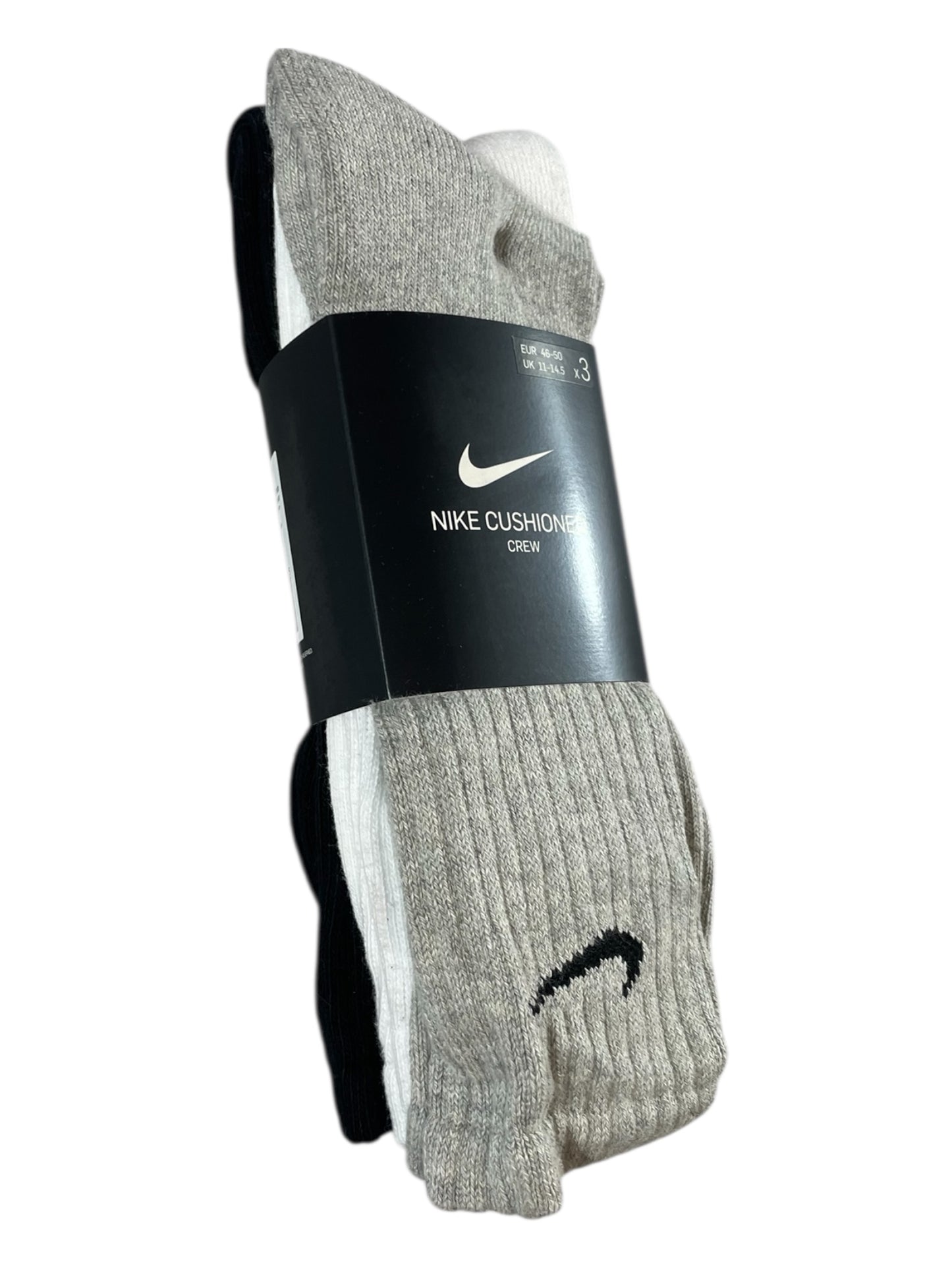 Nike Cushioned Crew Socks – 3 Pack (Grey / Black / White)