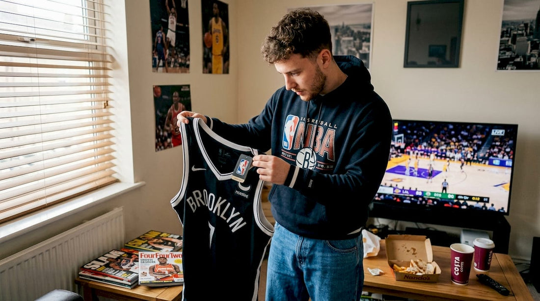 UK fan checking NBA jersey authenticity