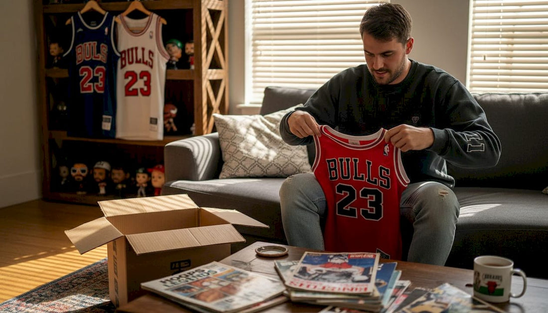 Collector examines vintage NBA jersey
