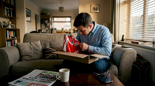 Sports fan unboxing authentic jersey at home
