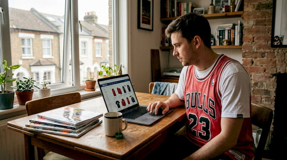 UK fan browsing NBA jerseys at home