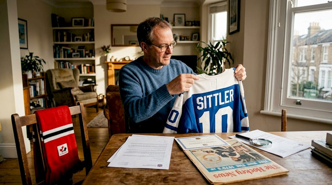 Collector inspecting NHL jersey for authentication