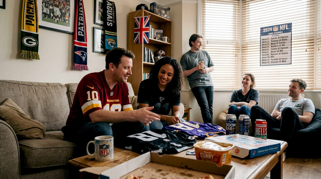 UK NFL fans trying on new 2026 jerseys