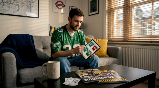 UK NFL fan browsing throwback jersey photos