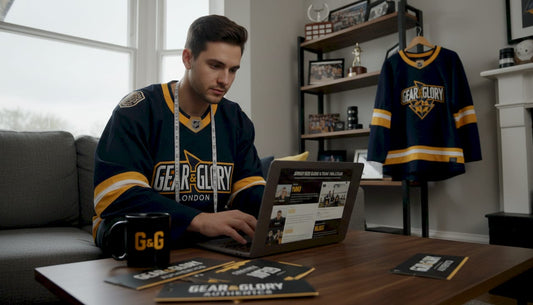 UK hockey fan checking NHL jersey sizing at home