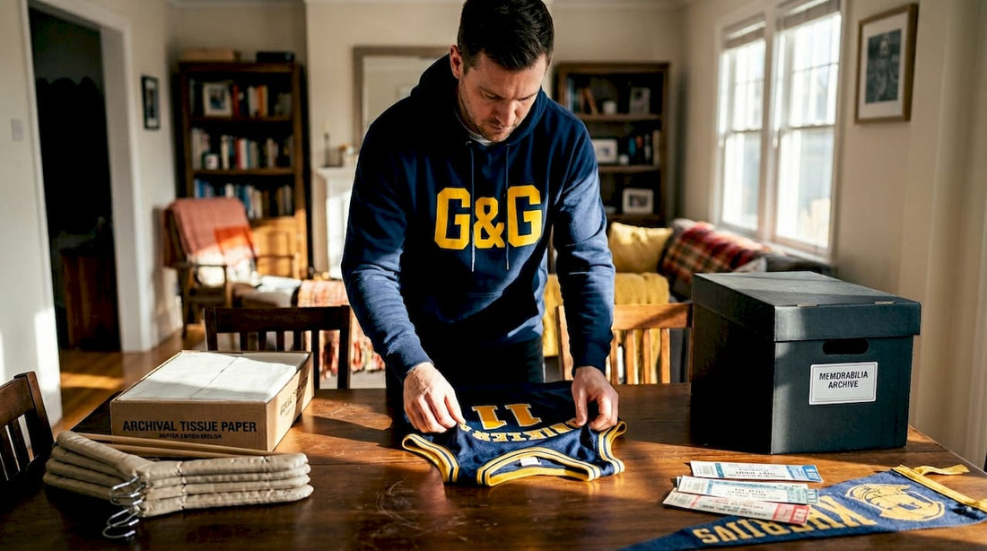 Man carefully preparing classic jersey for storage