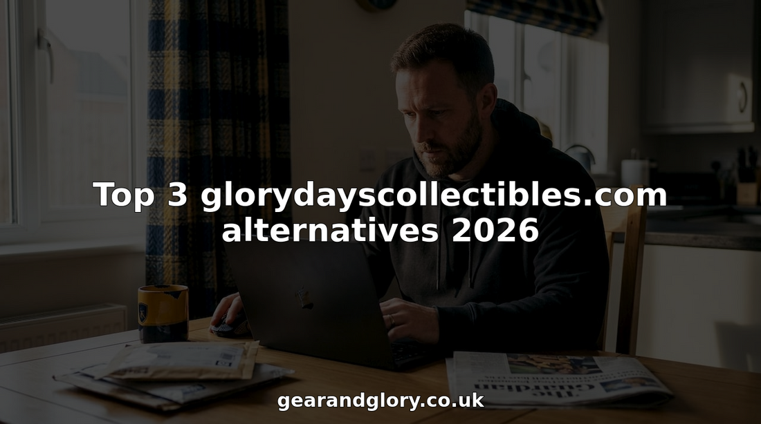 Man shopping sports collectibles at kitchen table