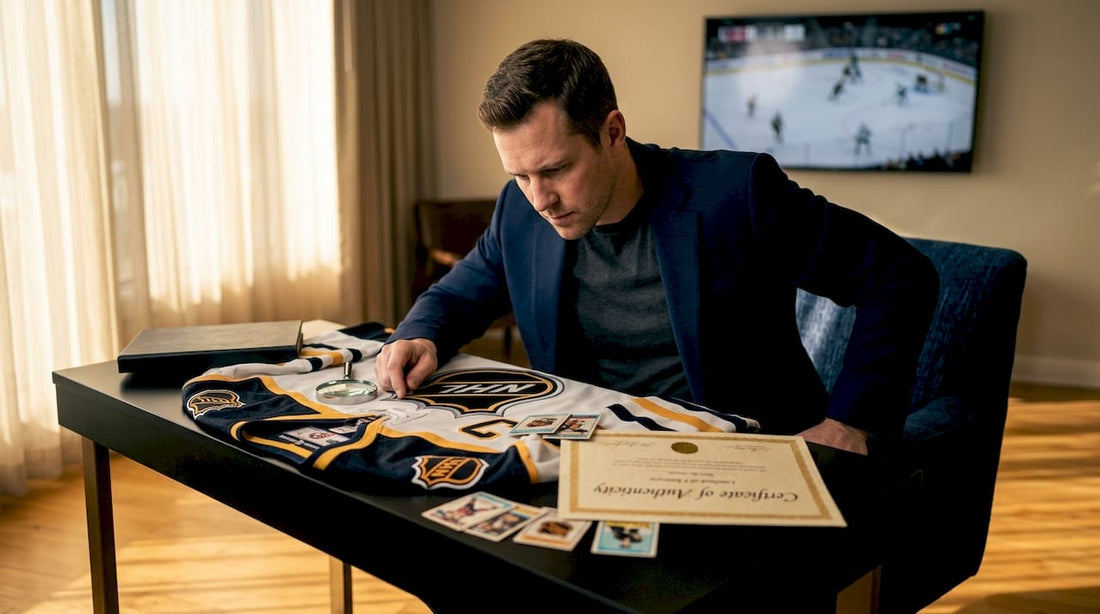 Collector examining NHL limited edition jersey