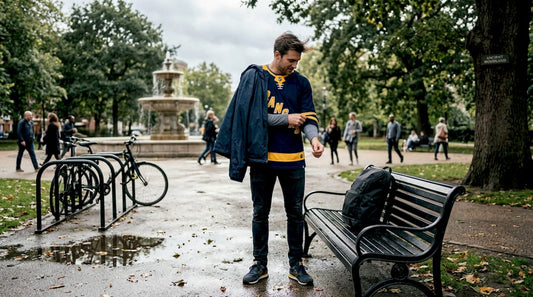 Man layering NHL jersey on UK street