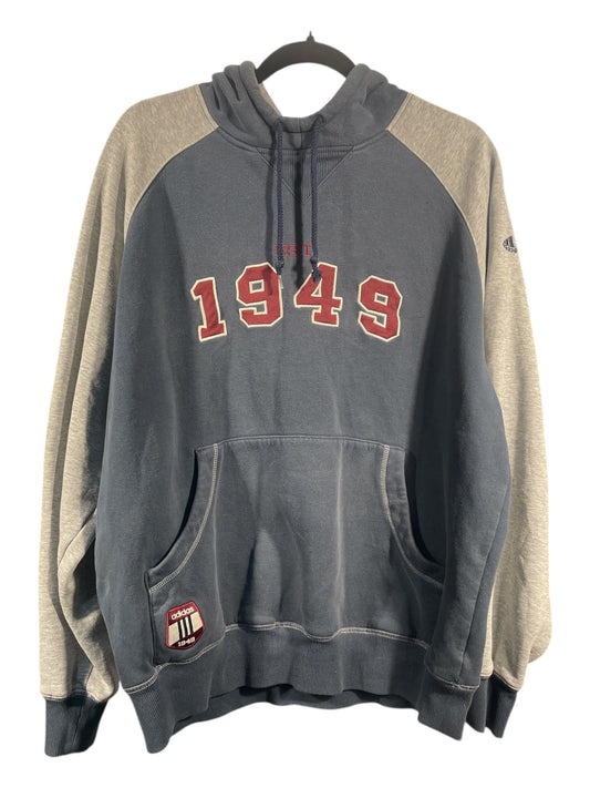 Vintage Adidas "EST. 1949" Collegiate Hoodie - Blue/Grey Two-Tone - Mens Large