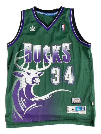 Vintage - Ray Allen #34 Milwaukee Bucks 1996–97 Adidas Hardwood Classics Jersey – Green Vintage NBA – Size L (+2 Length)