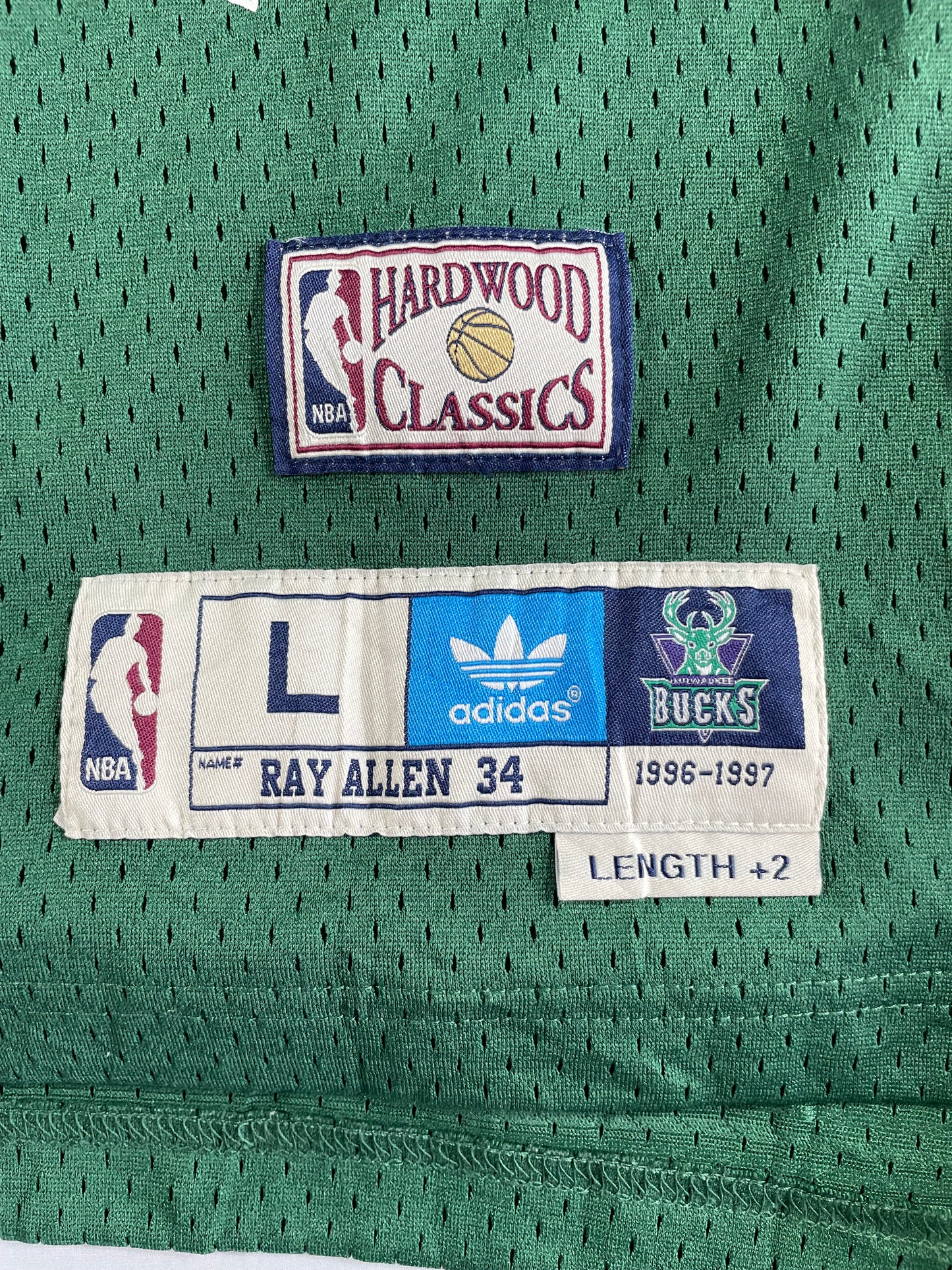 Vintage - Ray Allen #34 Milwaukee Bucks 1996–97 Adidas Hardwood Classics Jersey – Green Vintage NBA – Size L (+2 Length)