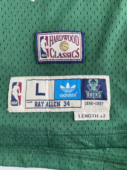 Vintage - Ray Allen #34 Milwaukee Bucks 1996–97 Adidas Hardwood Classics Jersey – Green Vintage NBA – Size L (+2 Length)