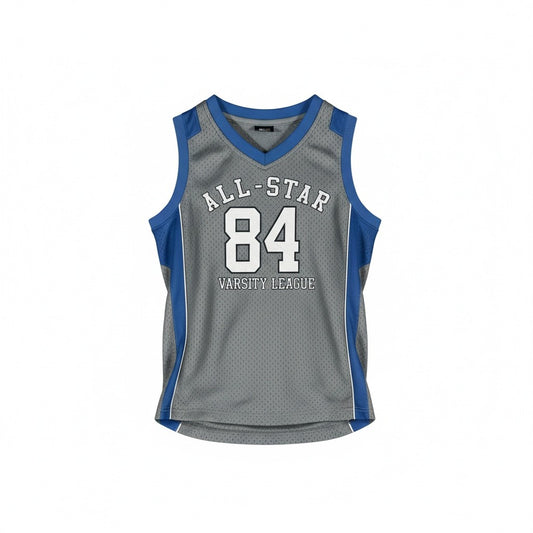 All-Star Varsity League #84 Youth Basketball Jersey – Grey / Blue – Kids – M- Pre-Loved