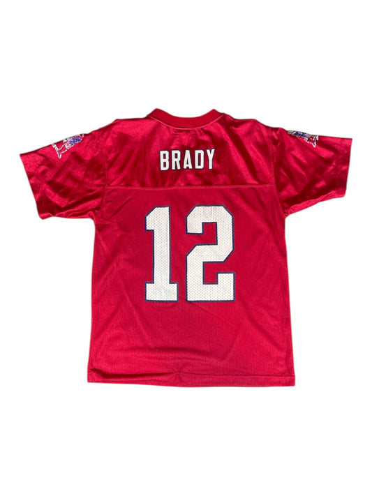 BRADY #12 Youth NFL-Style Football Jersey – Red – Kids M – Pre-Loved