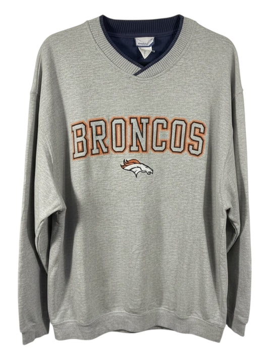 Vintage Denver Broncos Reebok NFL Sweatshirt - Grey V-Neck - Men's XL - Y2K