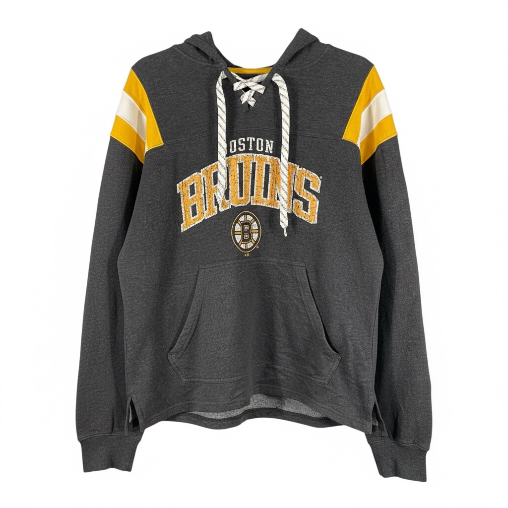 Vintage Boston Bruins Lace-Up Hoodie - NHL Heritage Jumper - Men's XL