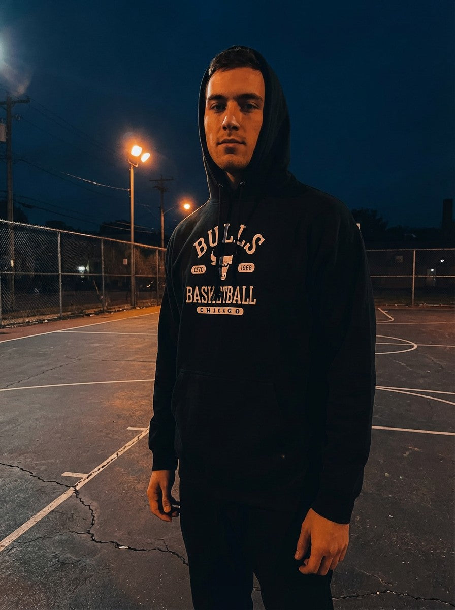 Chicago Bulls Black Hoodie – Classic Basketball Logo | Official NBA Apparel - Large