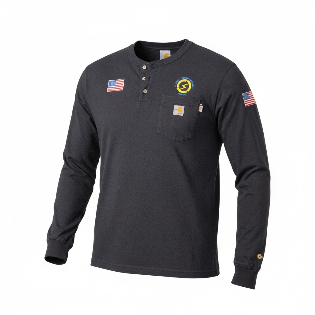 Vintage Carhartt Long Sleeve Henley Workwear Top – Black | USA Patch Detail