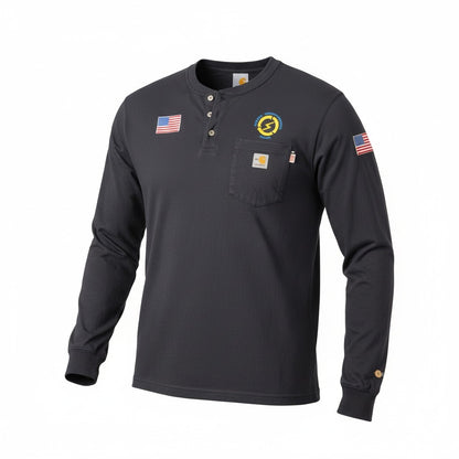 Vintage Carhartt Long Sleeve Henley Workwear Top – Black | USA Patch Detail