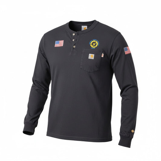 Vintage Carhartt Long Sleeve Henley Workwear Top – Black | USA Patch Detail
