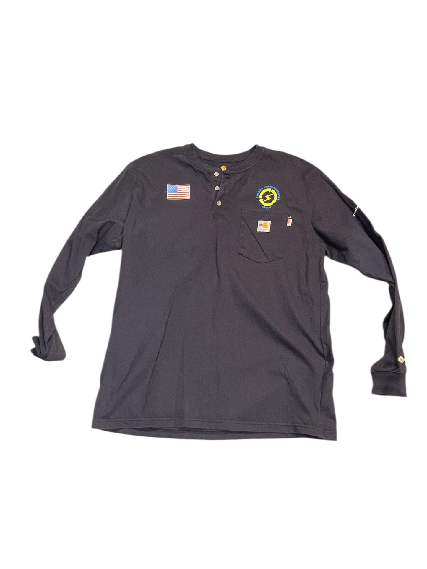 Vintage Carhartt Long Sleeve Henley Workwear Top – Black | USA Patch Detail