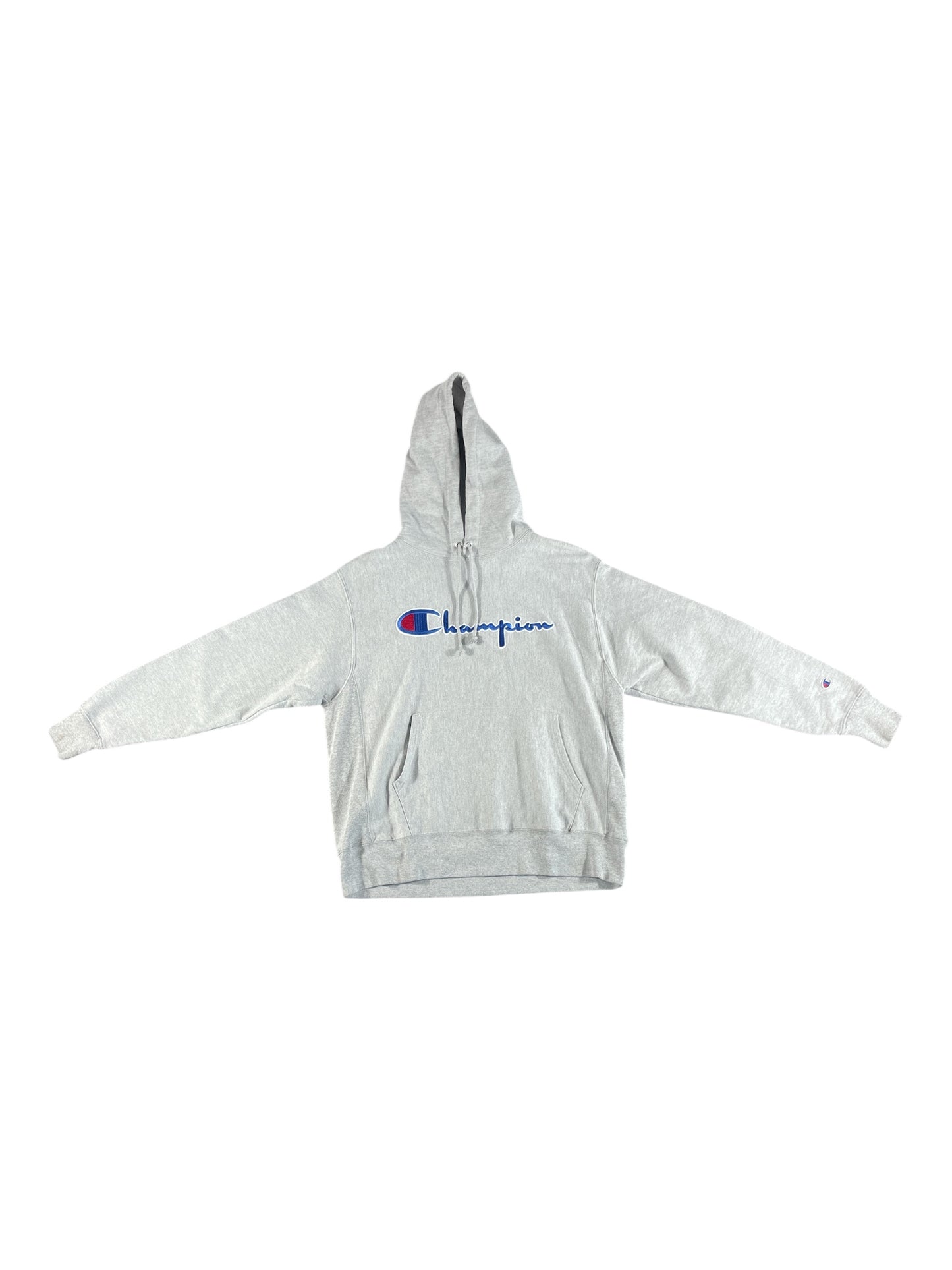 Vintage - Champion Script Logo Hoodie – Grey – Men’s Large