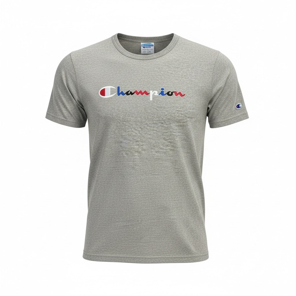 Champion Script Logo T-Shirt – Grey Marl | Classic Sportswear Tee