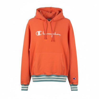 Champion Script Logo Hoodie – Orange & Teal Ribbed Hem (Pre-Loved)