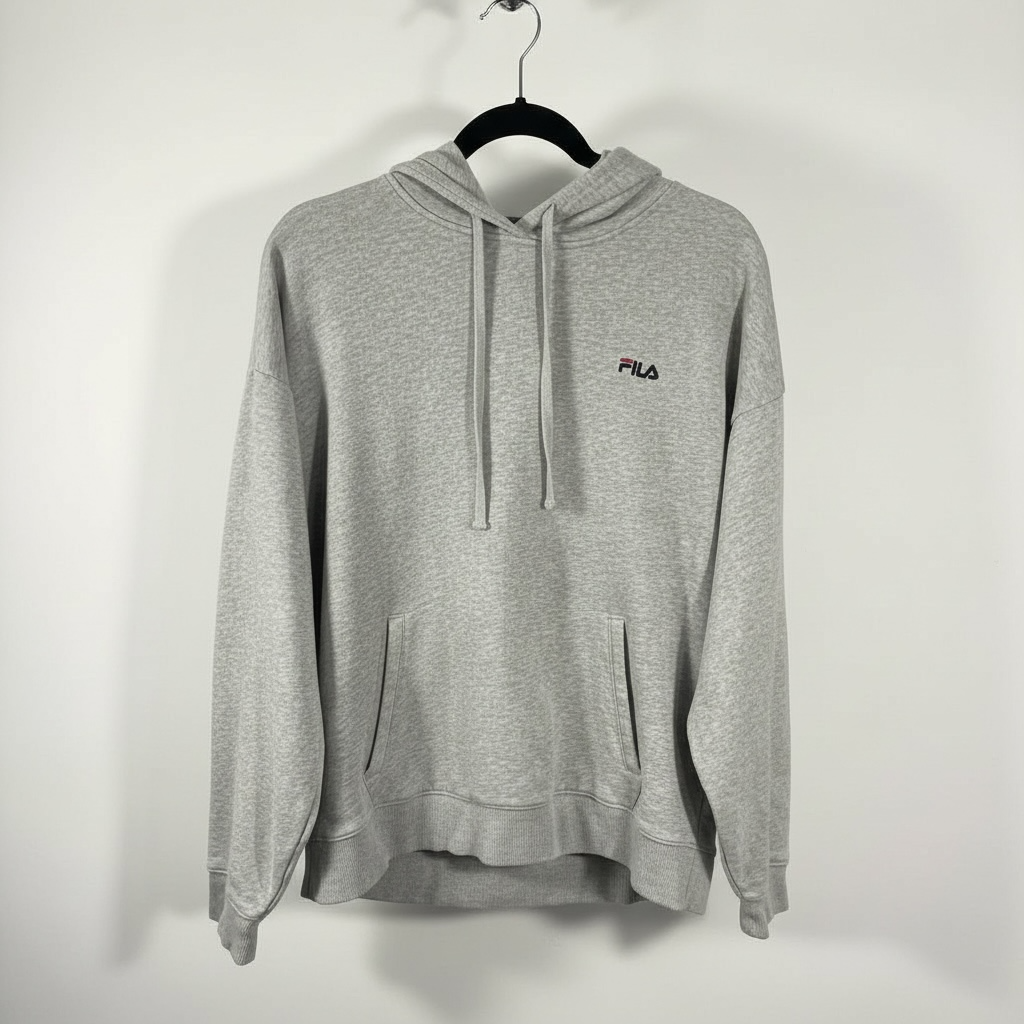 Vintage 90's Fila Colour Block Hoodie - Grey - Navy, White & Yellow Logo - Men's Large
