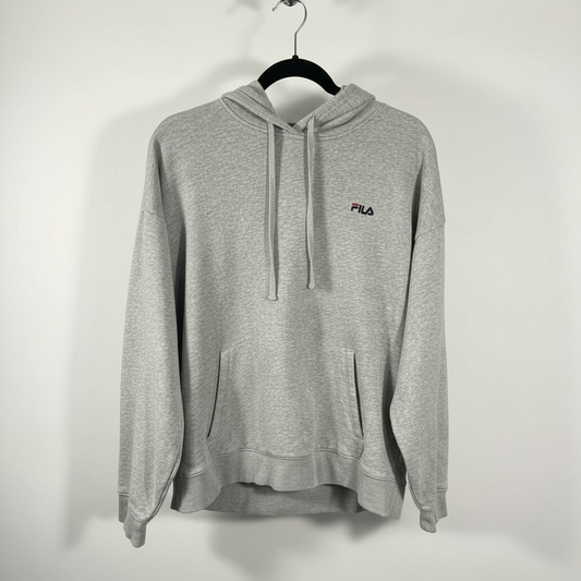 Vintage 90's Fila Colour Block Hoodie - Grey - Navy, White & Yellow Logo - Men's Large