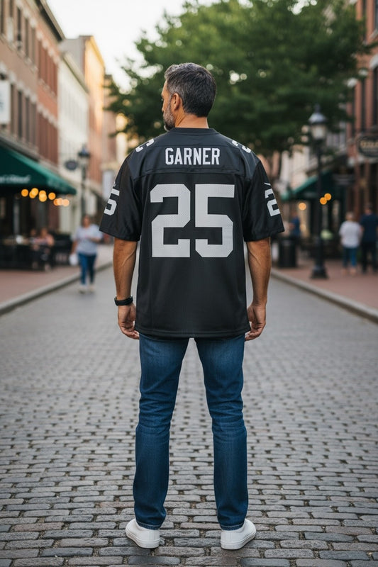Charlie Garner Oakland Raiders #25 NFL Jersey – Adidas Vintage Raiders Jersey Black – Men’s Large