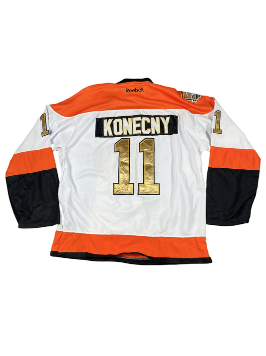 Vintage Philadelphia Flyers 50th Anniversary Travis Konecny #11 Reebok Jersey - White/Gold - Size XL