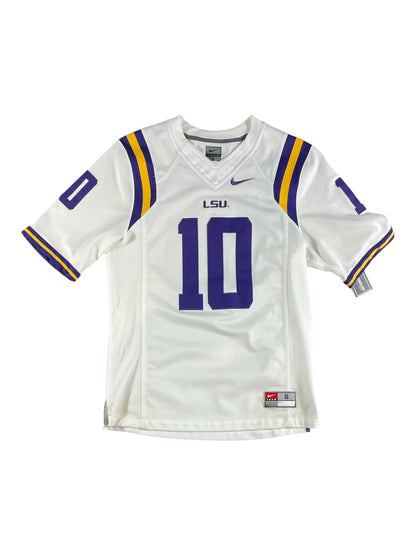 LSU Tigers #10 Football Jersey – Nike NCAA College Football Jersey White – Men’s Small