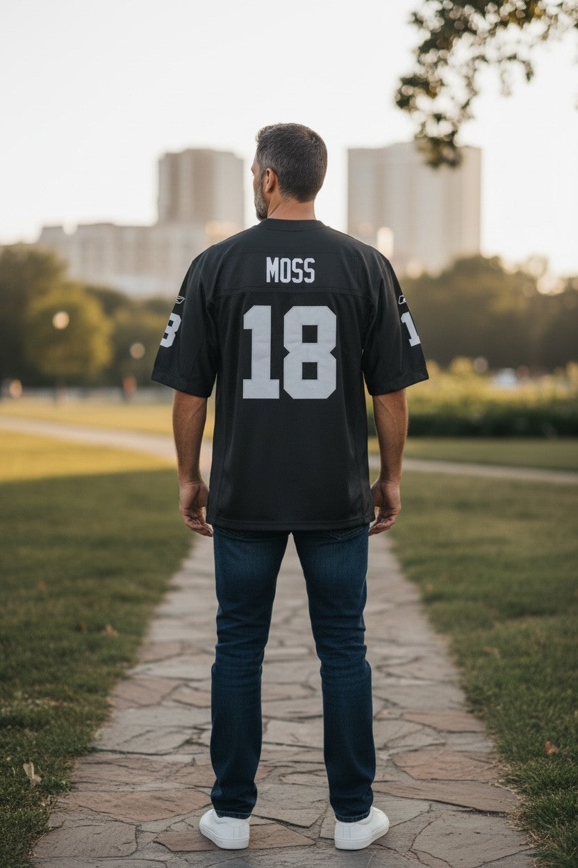 Randy Moss Oakland Raiders #18 NFL Jersey – Reebok Raiders Football Jersey Black XL