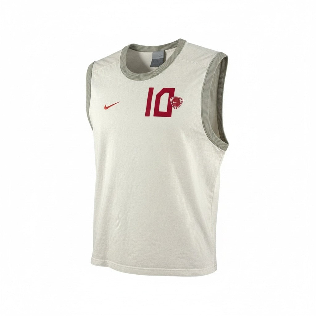 Vintage - Nike Basketball Sleeveless Training Vest #10 – Off-White / Red - Size Large