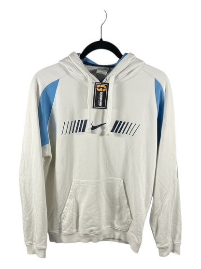 Nike Vintage Colour-Block Hoodie – White & Blue Swoosh Pullover (Pre-Loved)