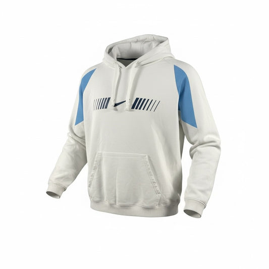Nike Vintage Colour-Block Hoodie – White & Blue Swoosh Pullover (Pre-Loved)