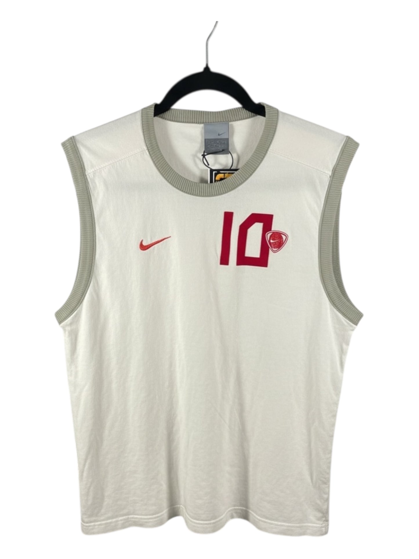 Vintage - Nike Basketball Sleeveless Training Vest #10 – Off-White / Red - Size Large