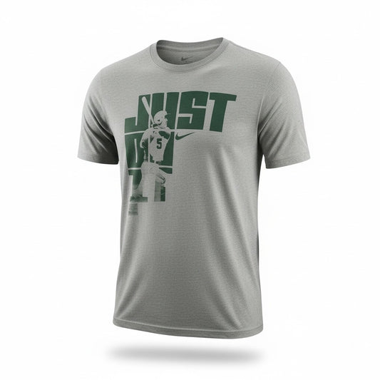 Nike “Just Do It” Graphic T-Shirt – Grey / Green NCAA Style (Pre-Loved)