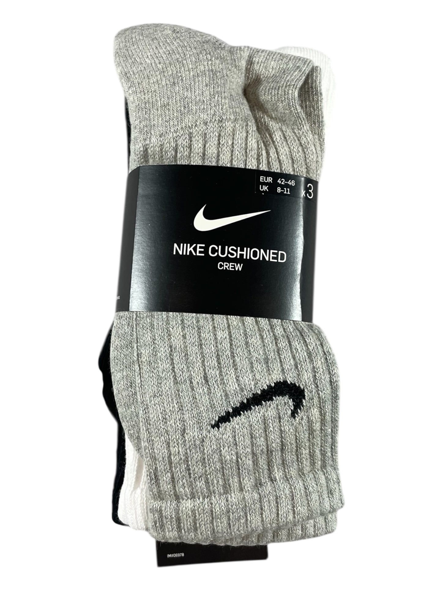 Nike Cushioned Crew Socks – 3 Pack (Grey / Black / White)
