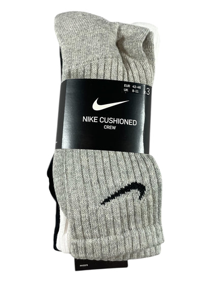 Nike Cushioned Crew Socks – 3 Pack (Grey / Black / White)