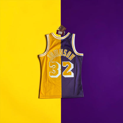 Mitchell & Ness Magic Johnson #32 Lakers Split Swingman Jersey – Small